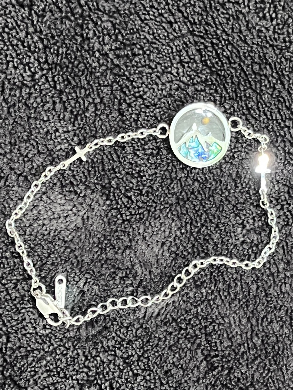 Stainless Steel Mountain Abalone Shell Mustard Seed Faith Bracelet Cross 9" - Picture 6 of 6